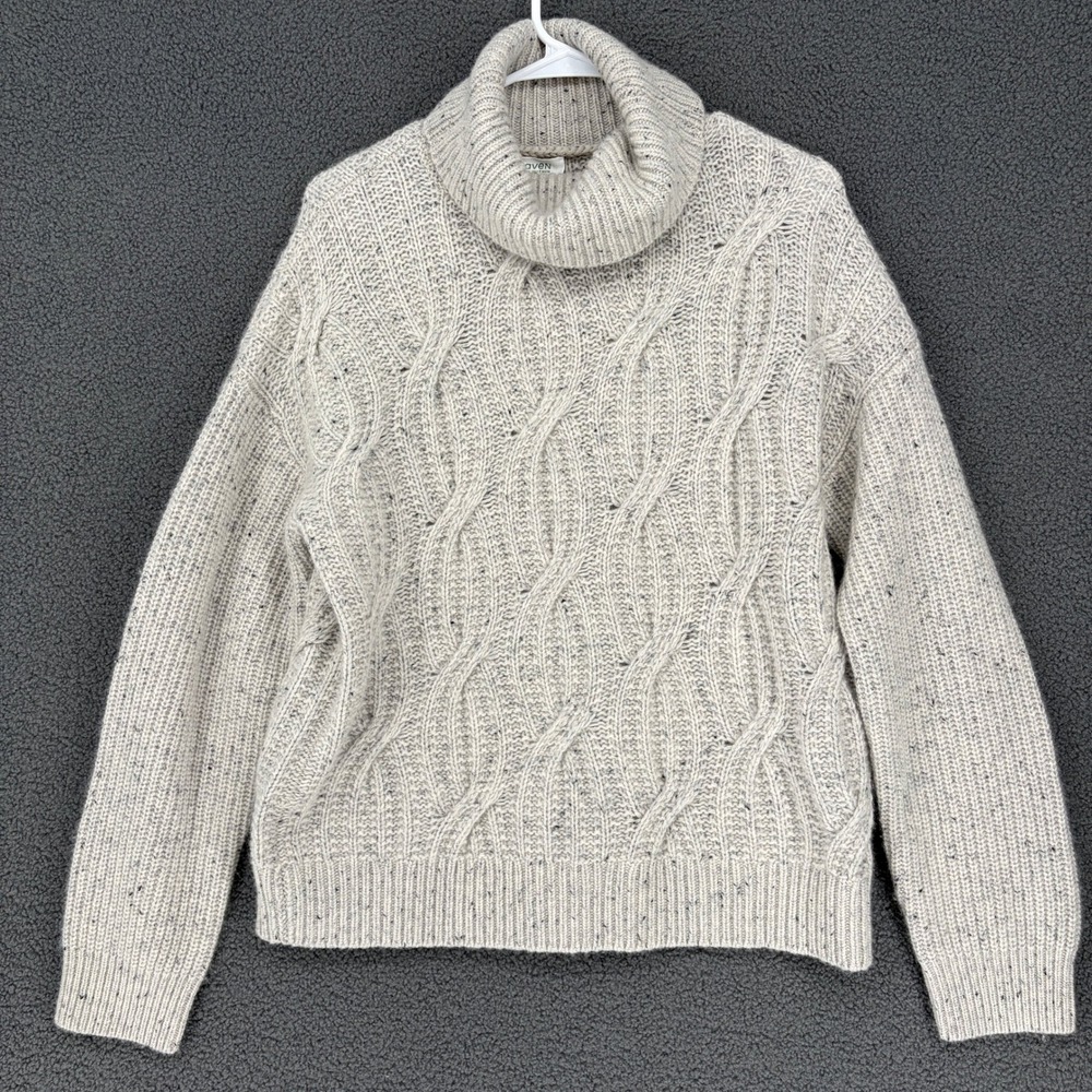 Haven Well Within 100% Cashmere Cable Knit Turtleneck Sweater Beige Oatmeal M